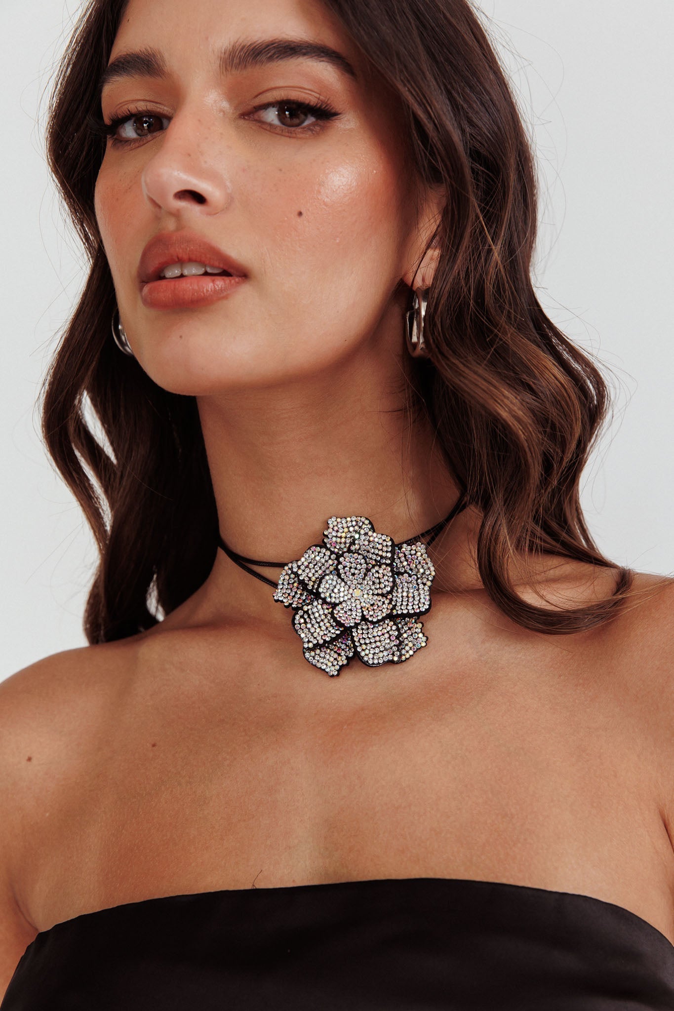 Black Magnolia Diamond Flower Choker Necklace