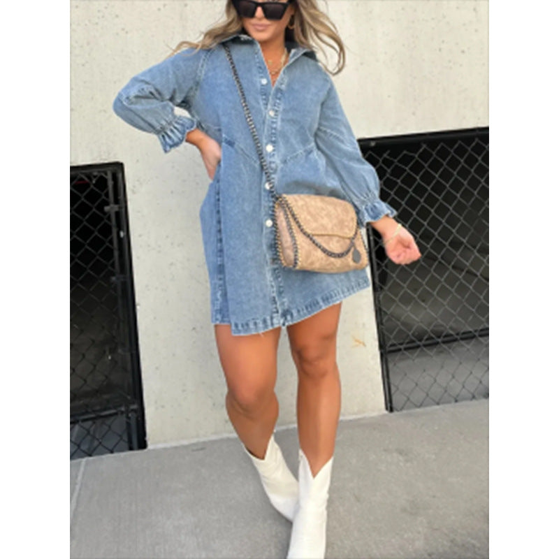 Anaïs | Denim Shirt Dress with Lantern Sleeves