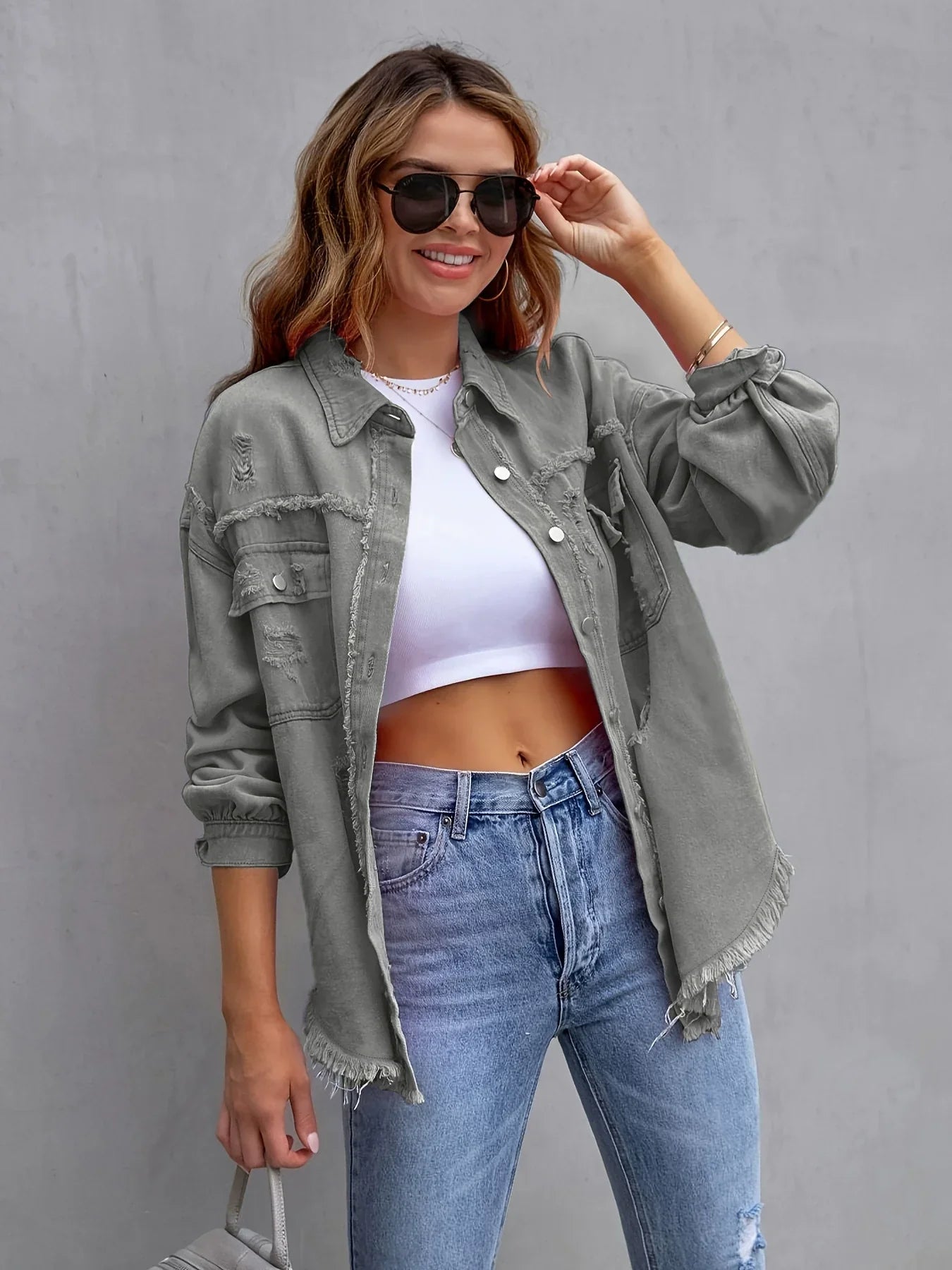 Laurine | Distressed and Oversized Denim Jacket