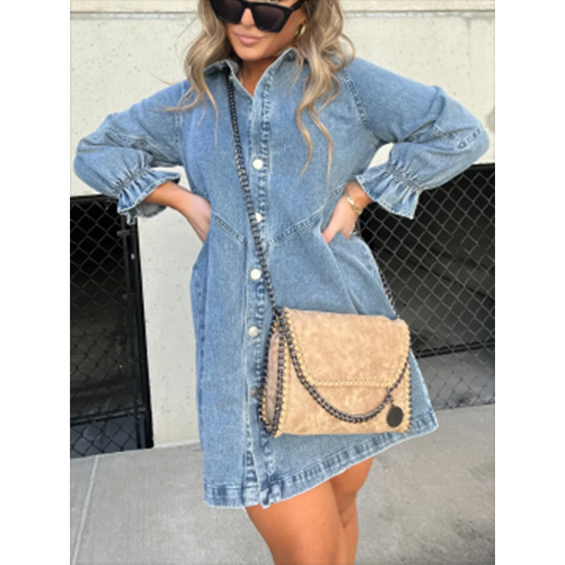 Anaïs | Denim Shirt Dress with Lantern Sleeves