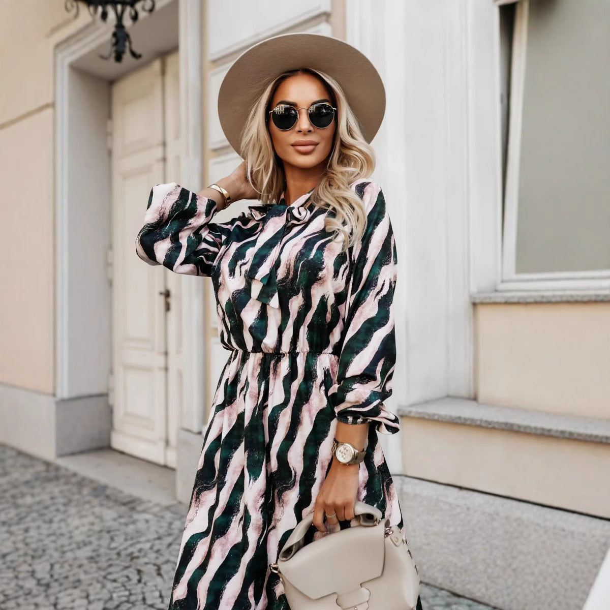 Clémence | Long Zebra Print Dress with Waist Bow