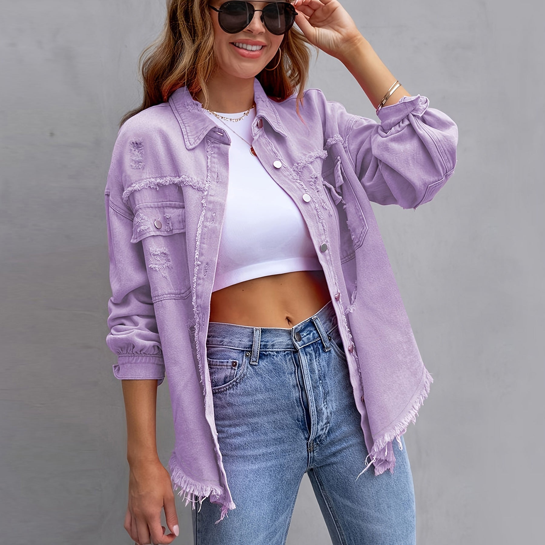 Laurine | Distressed and Oversized Denim Jacket