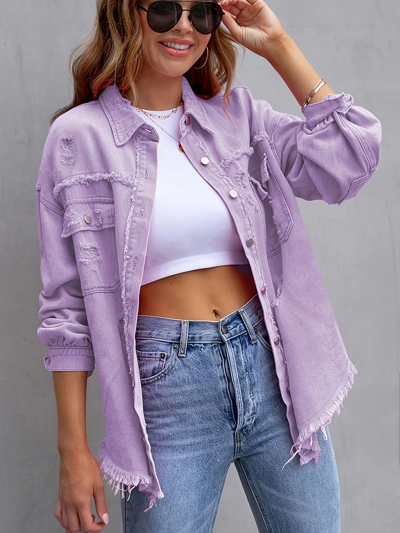 Laurine | Distressed and Oversized Denim Jacket
