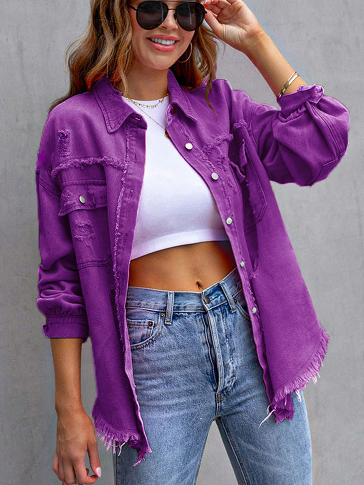 Laurine | Distressed and Oversized Denim Jacket