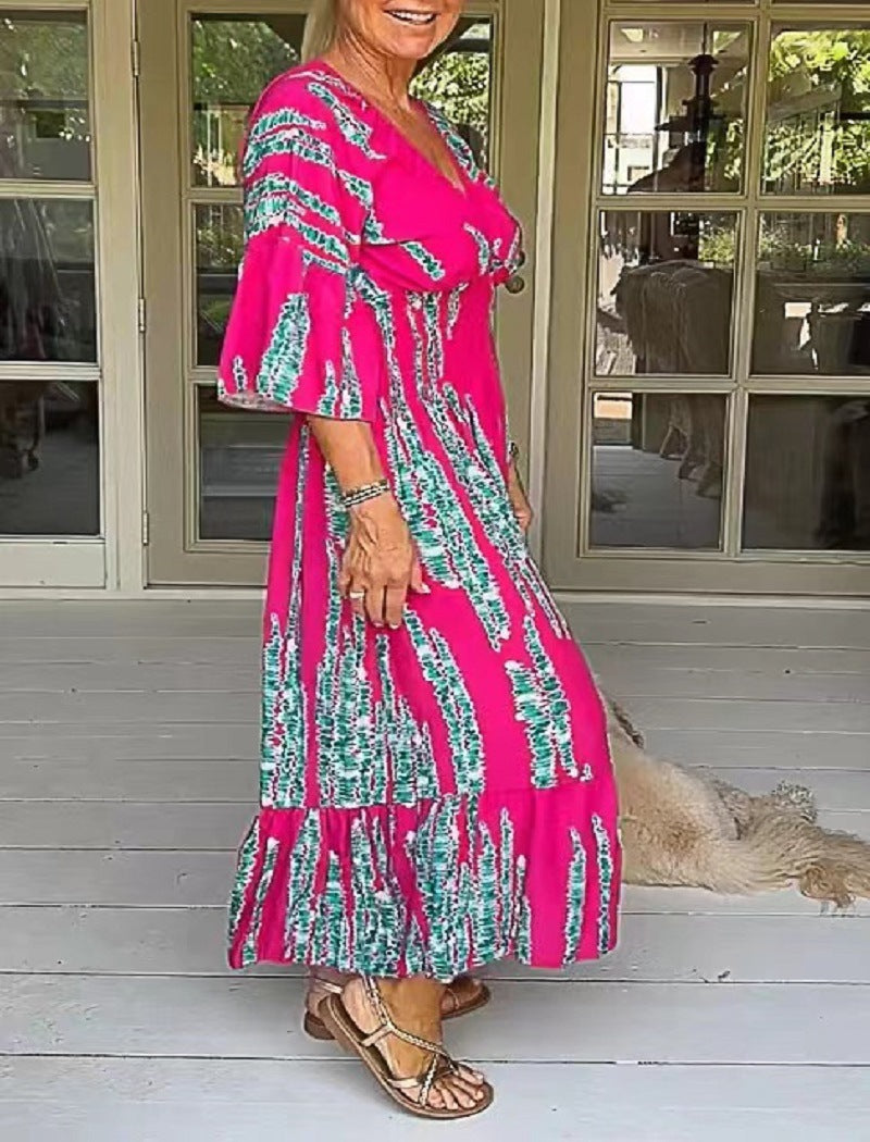 Elodie | Midi Printed Dress with V-Neck