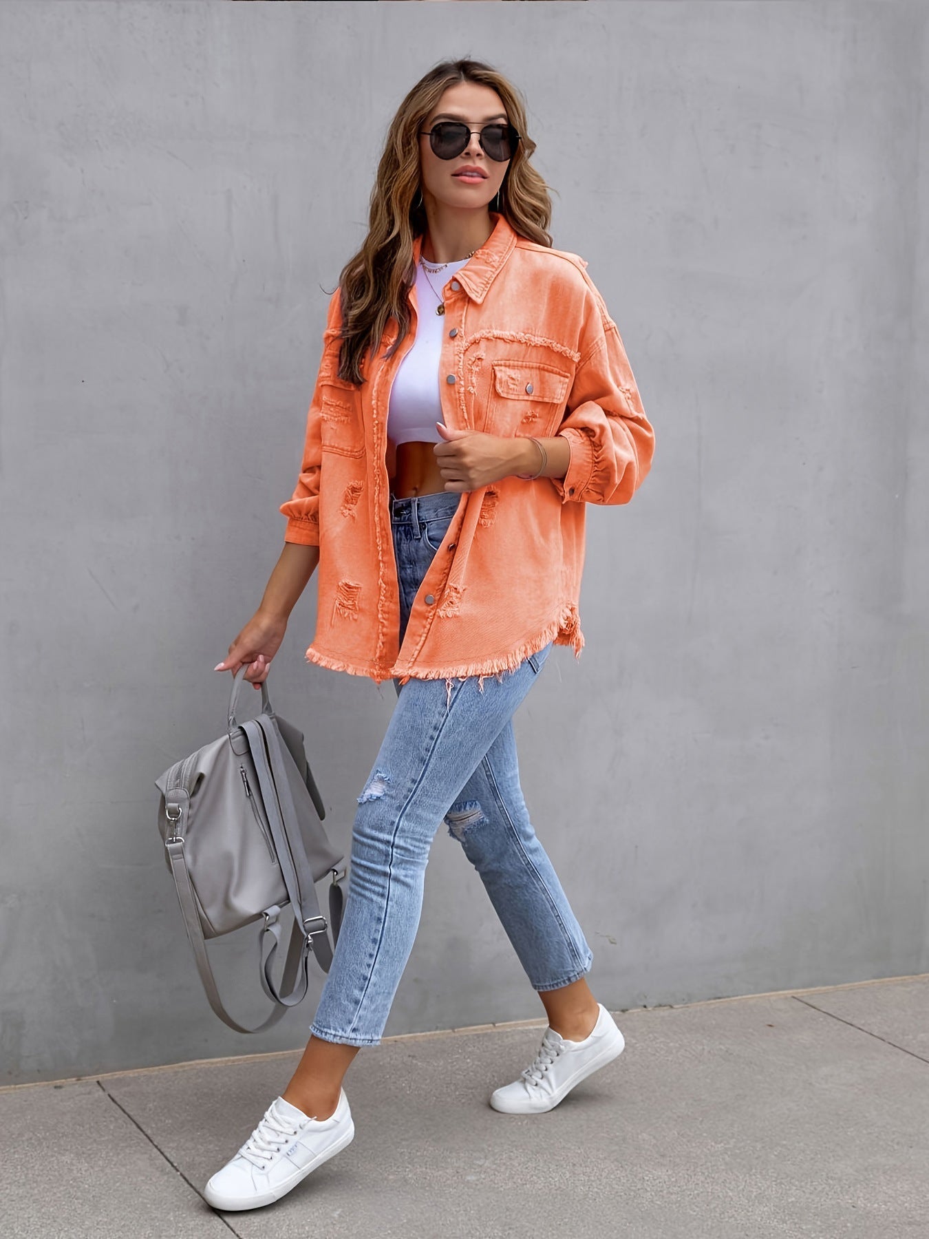 Laurine | Distressed and Oversized Denim Jacket
