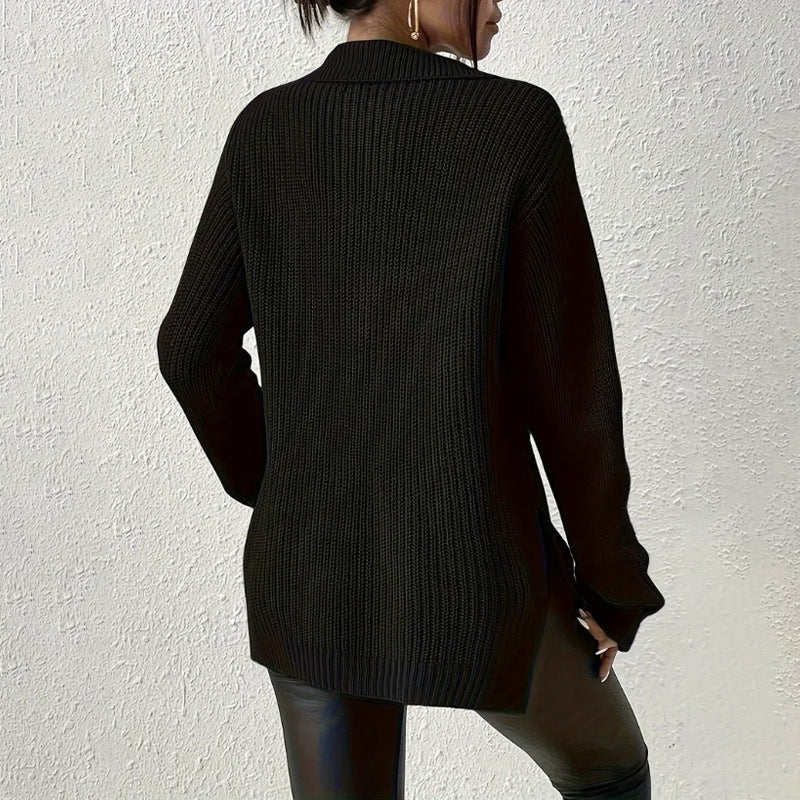 Luna™ | Elegant V-Neck Sweater with Zipper Closure
