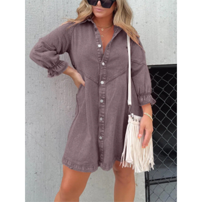 Anaïs | Denim Shirt Dress with Lantern Sleeves