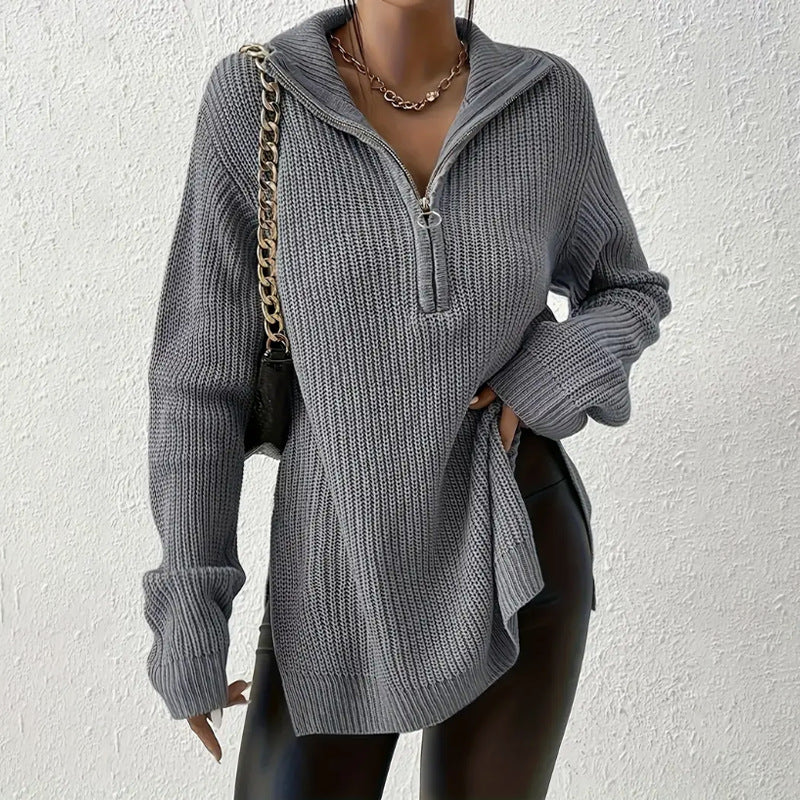 Luna™ | Elegant V-Neck Sweater with Zipper Closure