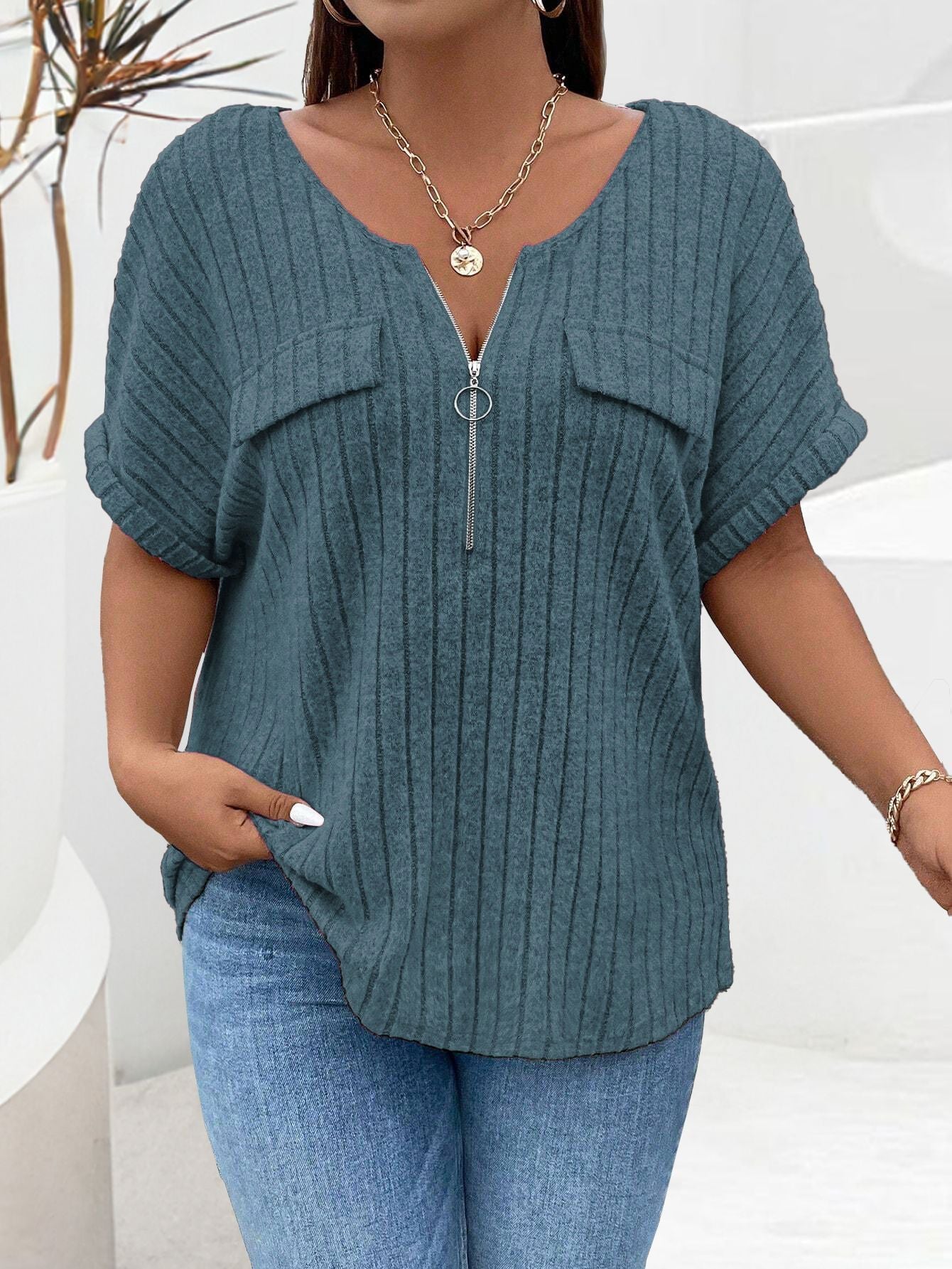 Nova™ | Elegant Zip V-Neck Sweater