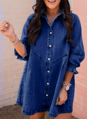 Anaïs | Denim Shirt Dress with Lantern Sleeves