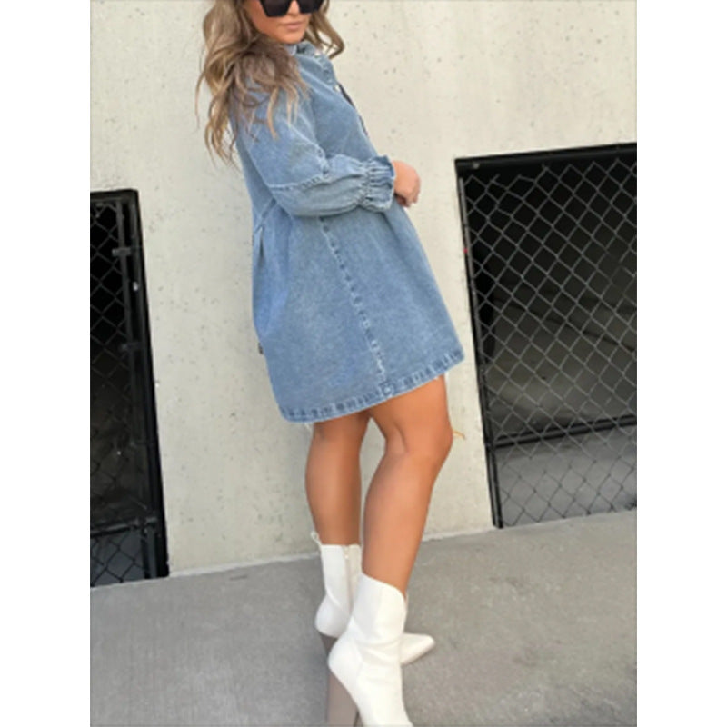 Anaïs | Denim Shirt Dress with Lantern Sleeves