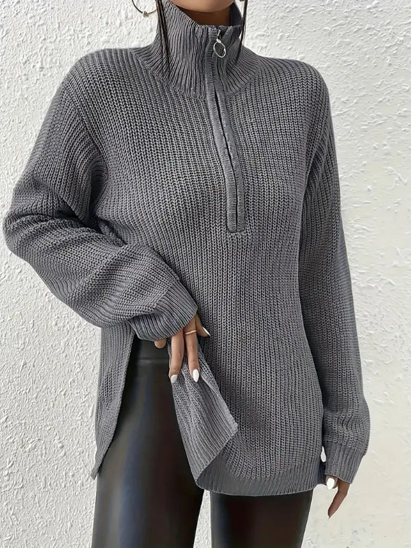 Luna™ | Elegant V-Neck Sweater with Zipper Closure