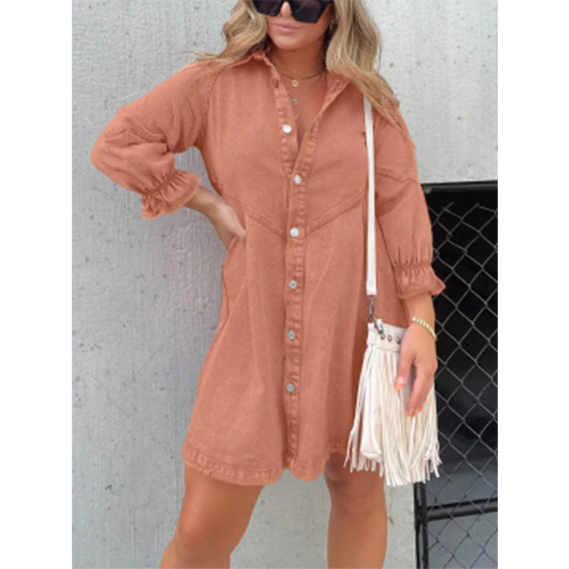Anaïs | Denim Shirt Dress with Lantern Sleeves