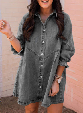 Anaïs | Denim Shirt Dress with Lantern Sleeves