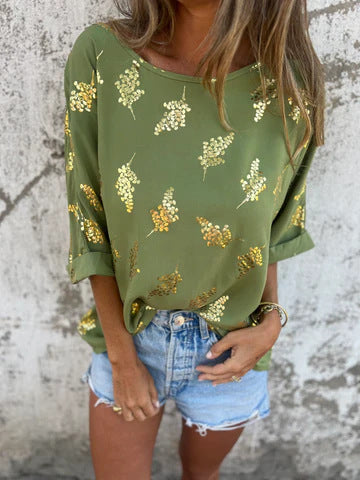 Lila | Casual Gold Printed T-shirt