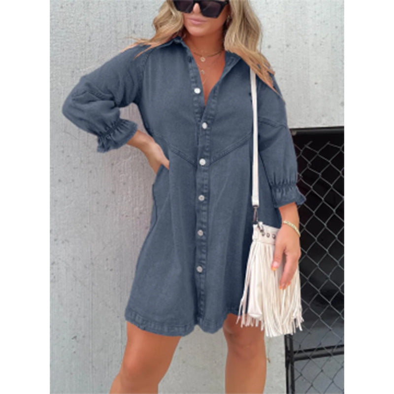 Anaïs | Denim Shirt Dress with Lantern Sleeves
