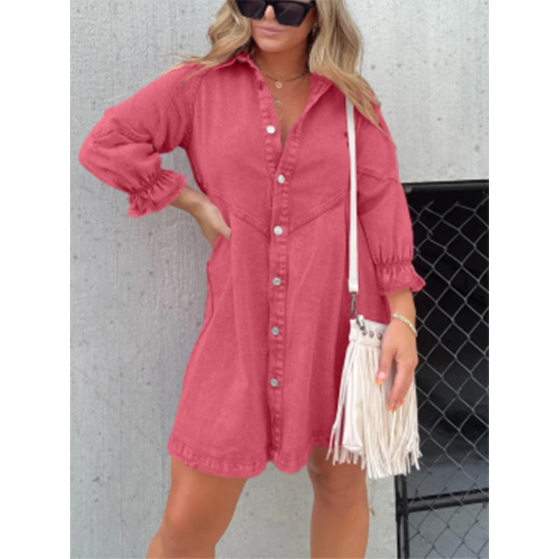 Anaïs | Denim Shirt Dress with Lantern Sleeves