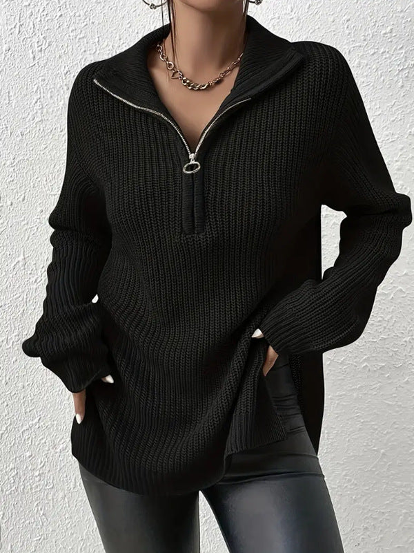Luna™ | Elegant V-Neck Sweater with Zipper Closure