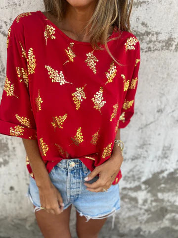 Lila | Casual Gold Printed T-shirt