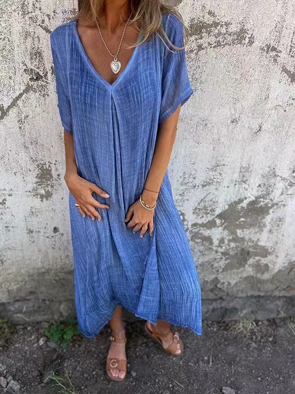 Amanda | Cotton & Linen V-Neck Maxi Dress