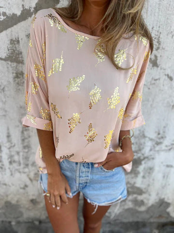 Lila | Casual Gold Printed T-shirt