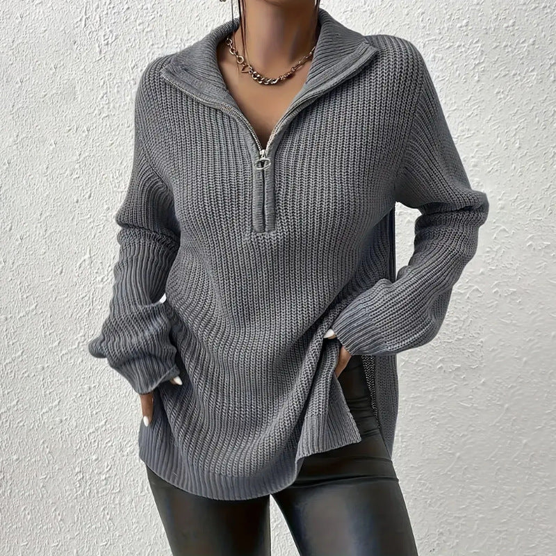 Luna™ | Elegant V-Neck Sweater with Zipper Closure
