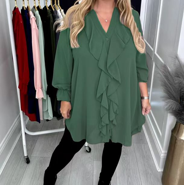 Victoria | Elegant Blouse with Ruffles and V-Neck