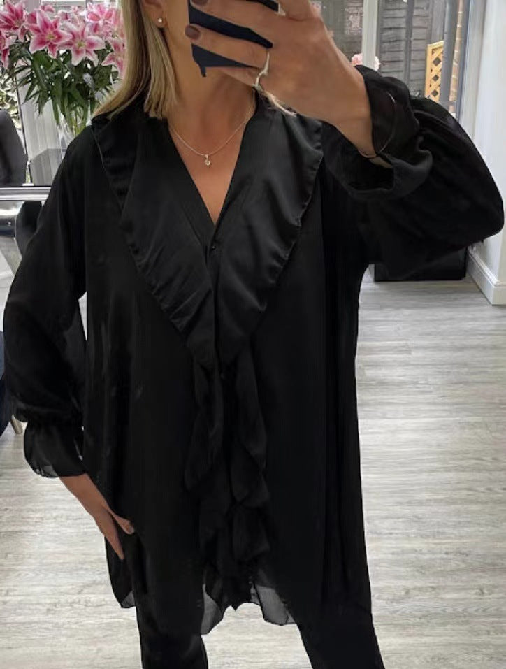 Victoria | Elegant Blouse with Ruffles and V-Neck