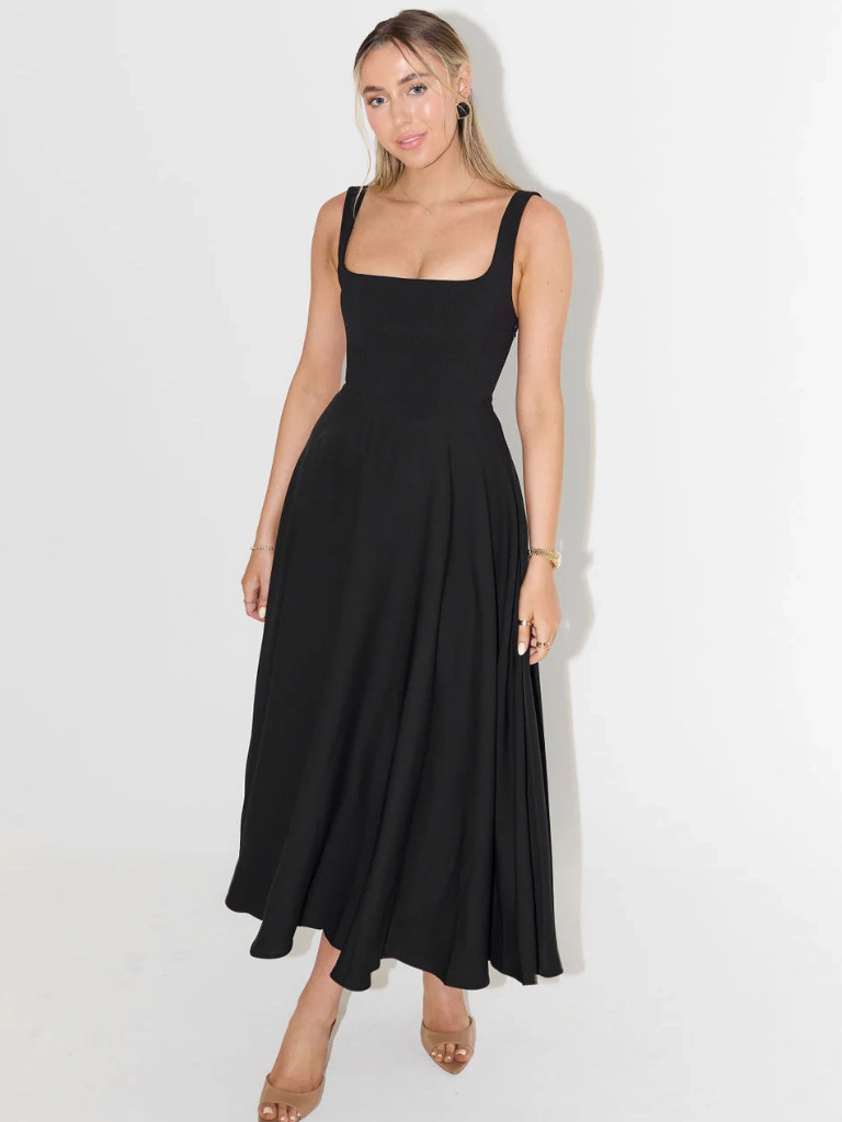 Trinity - Elegant Solid Sleeveless A-Line Midi Dress