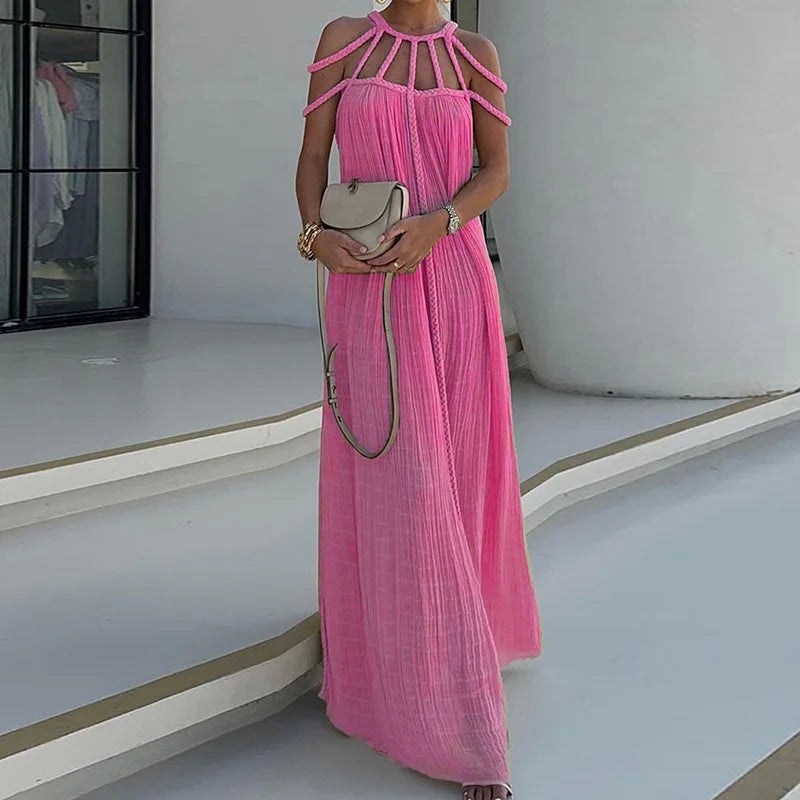 Lorine | Draped Maxi Dress in Braided Linen