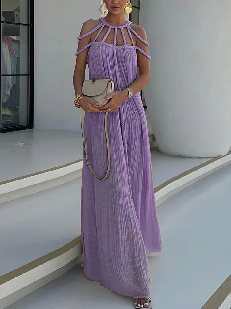 Lorine | Draped Maxi Dress in Braided Linen