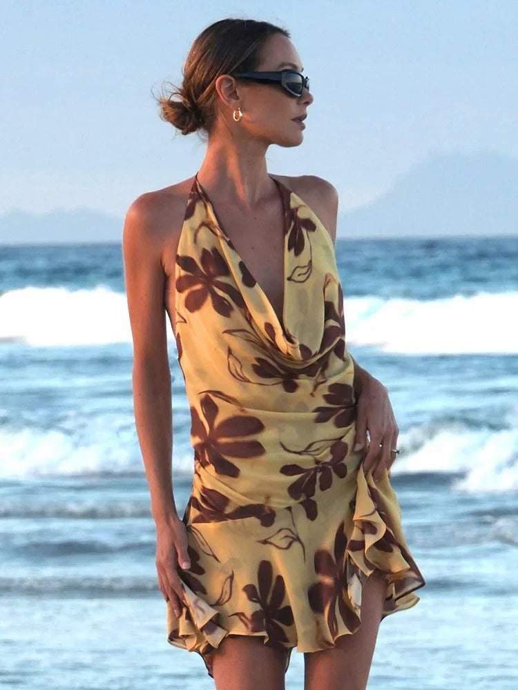 Yana | Tropical Halter Mini Dress