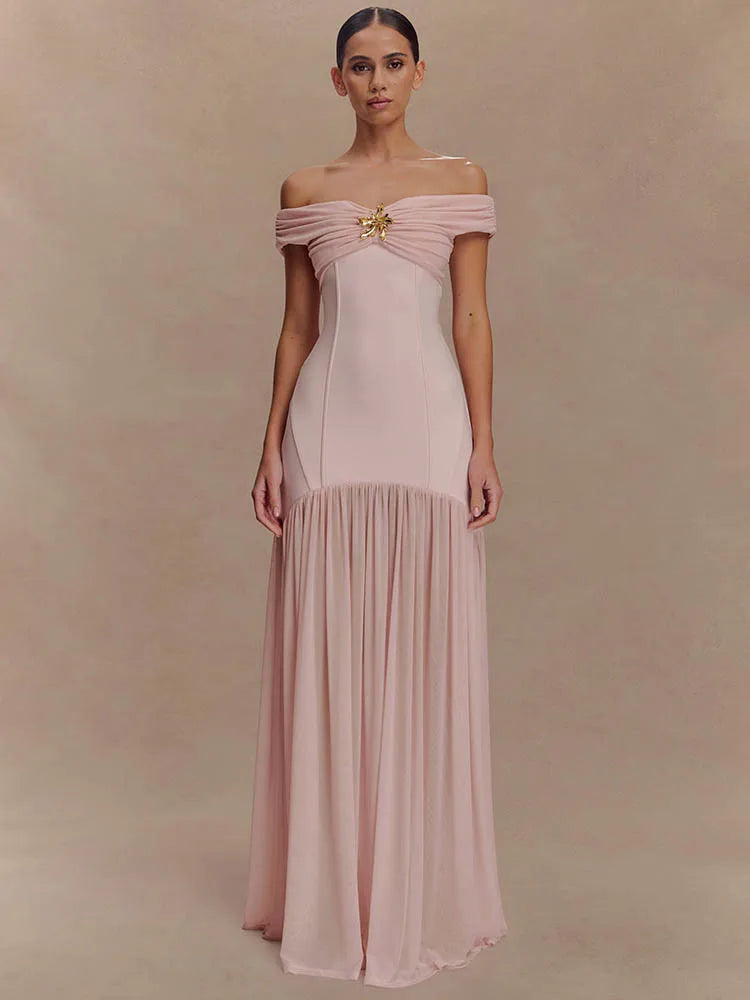 Selena | Off-Shoulder Draped Royal Dress