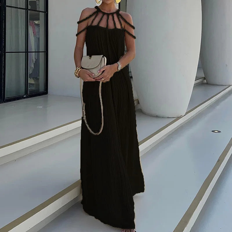 Lorine | Draped Maxi Dress in Braided Linen