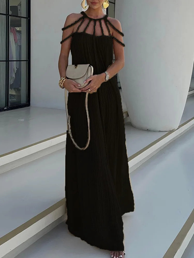 Lorine | Draped Maxi Dress in Braided Linen