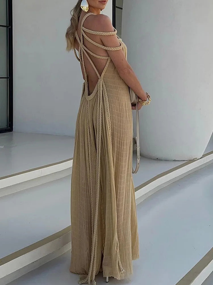 Lorine | Draped Maxi Dress in Braided Linen