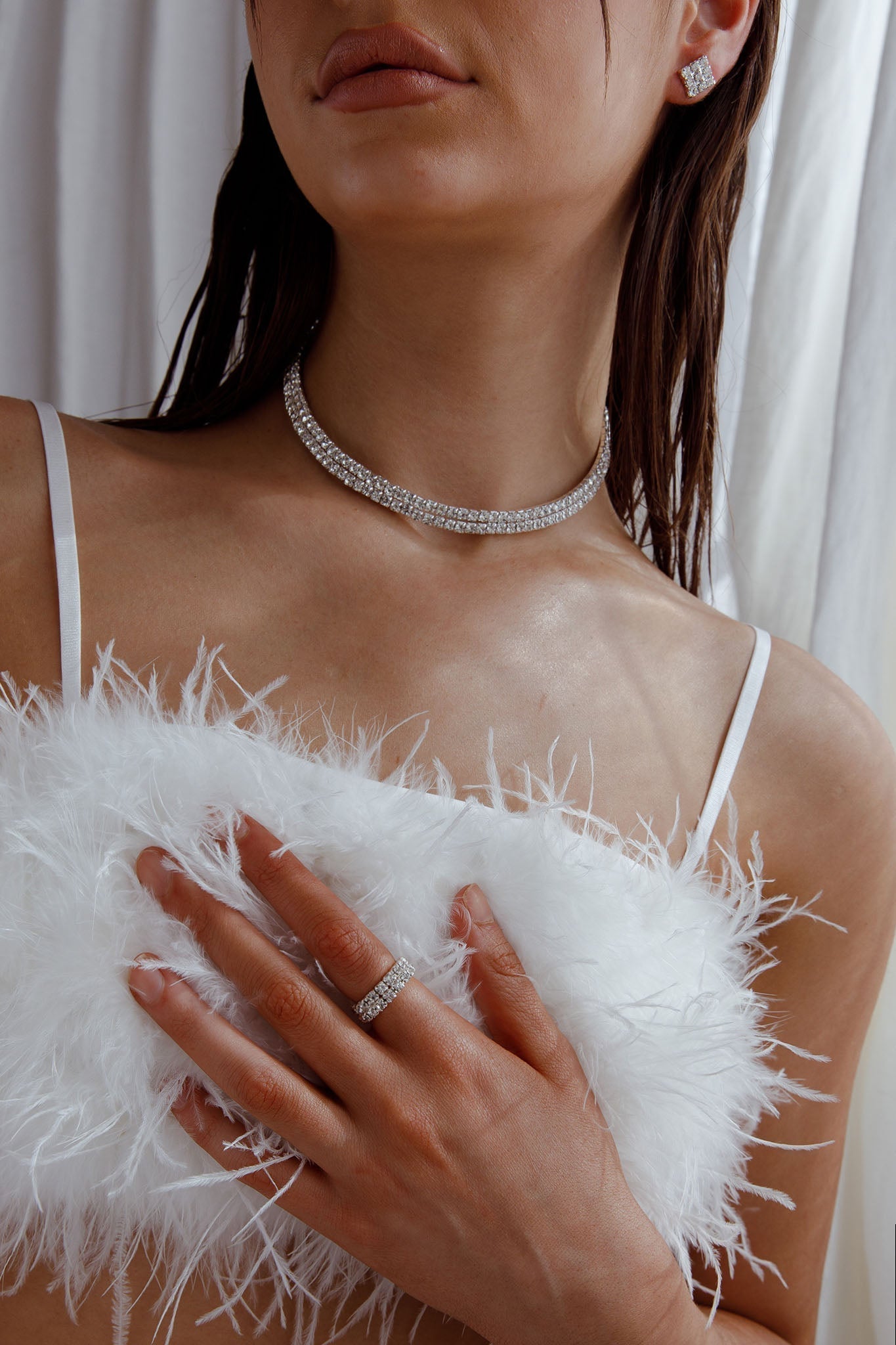 Earrings, Ring, and Necklace Suite Life Diamante Silver