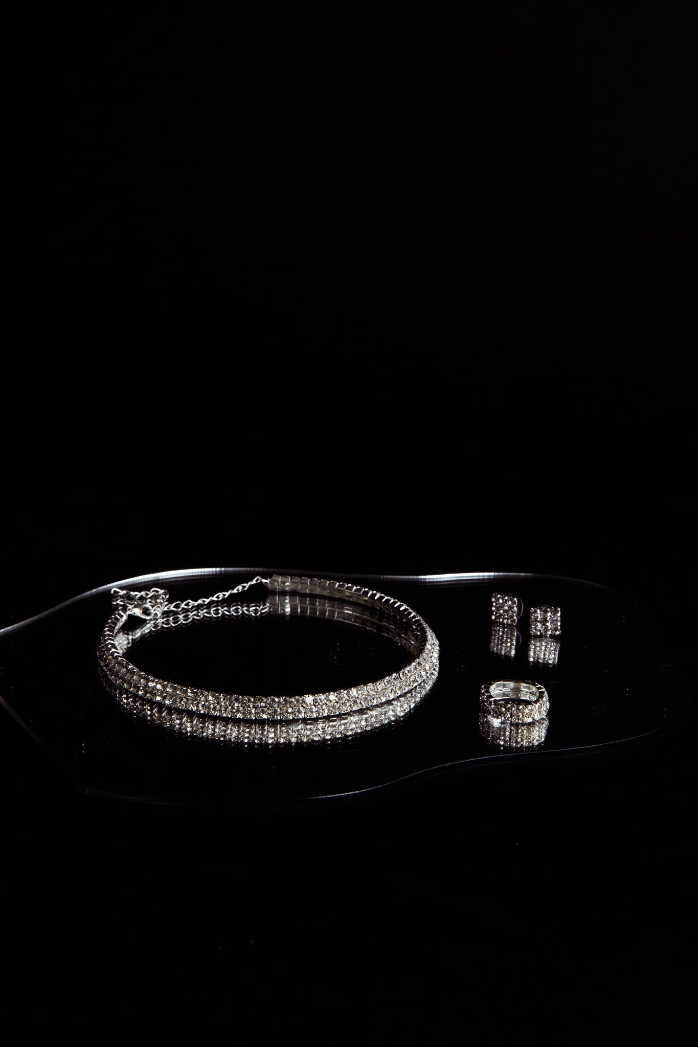 Earrings, Ring, and Necklace Suite Life Diamante Silver