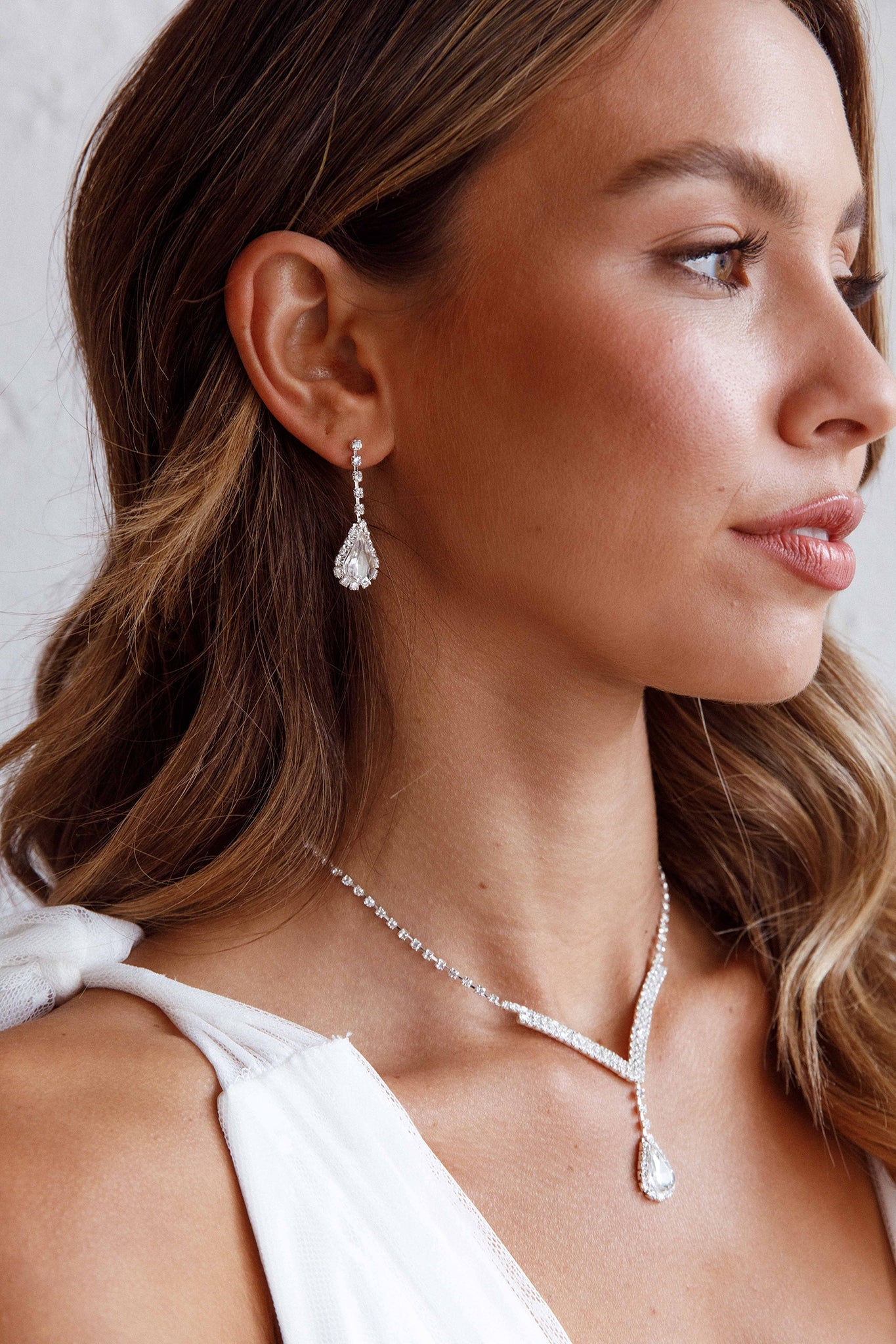 Melissa Diamond Silver Necklace and Earring Set