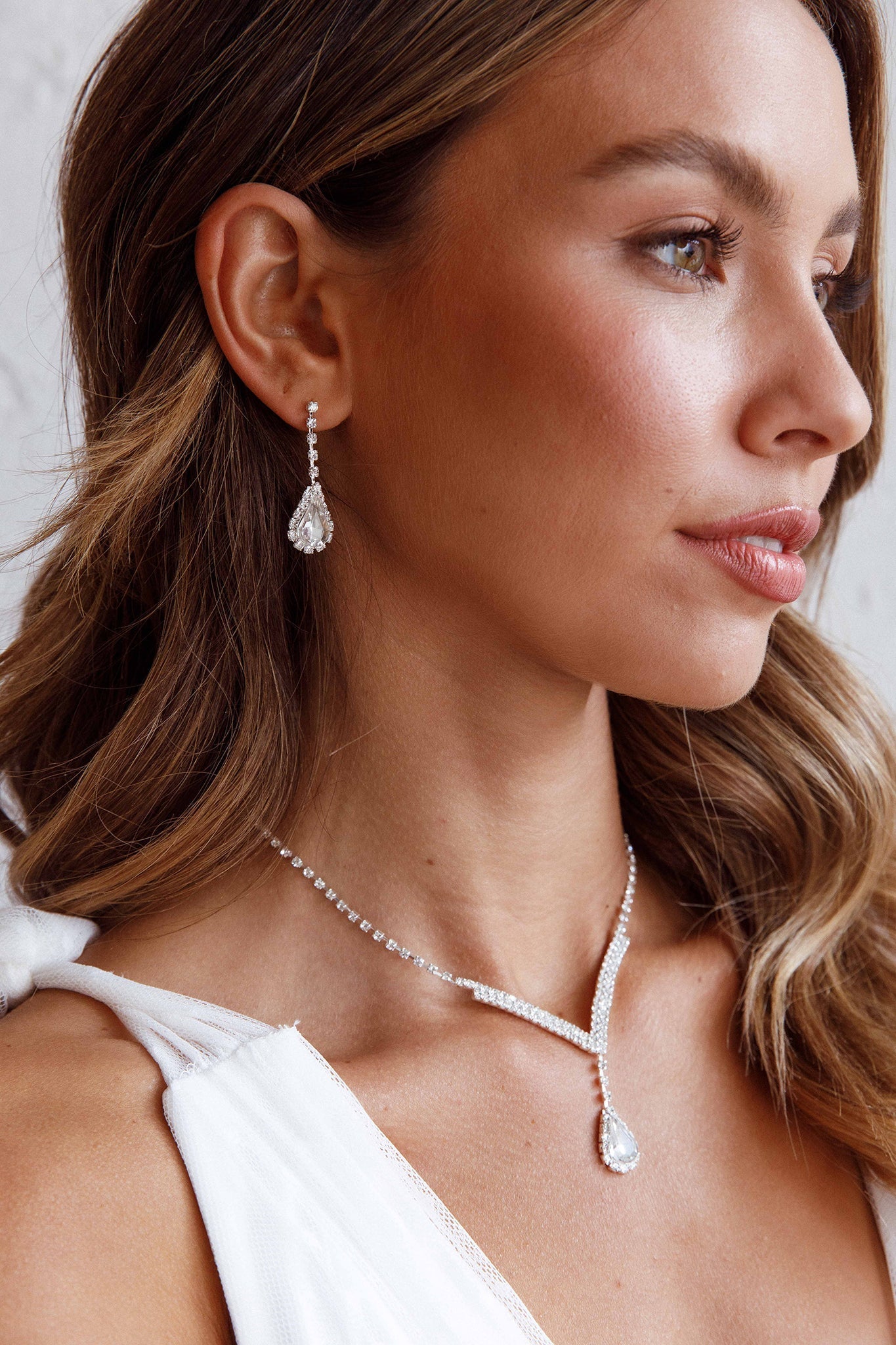 Melissa Diamond Silver Necklace and Earring Set