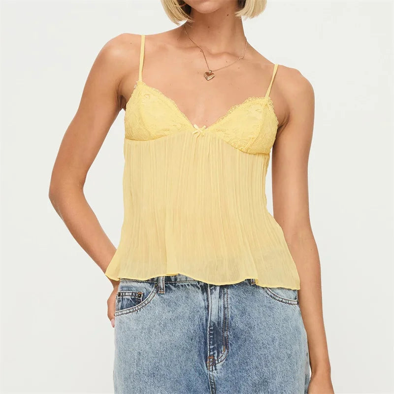 Arielle | Pleated Lace Top