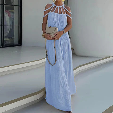 Lorine | Draped Maxi Dress in Braided Linen