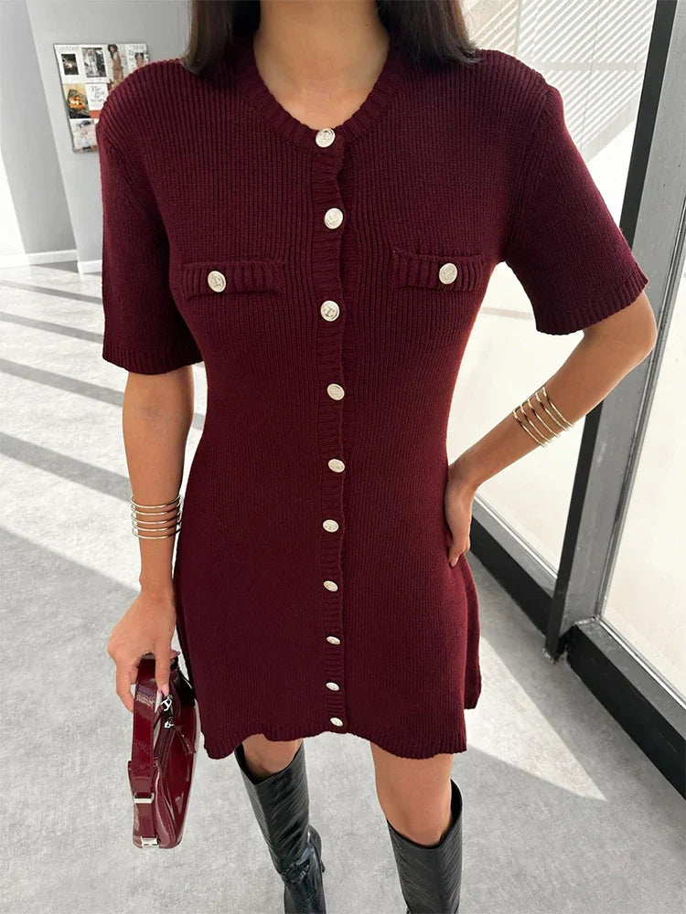 Nina | Fitted Knit Dress & Button Details