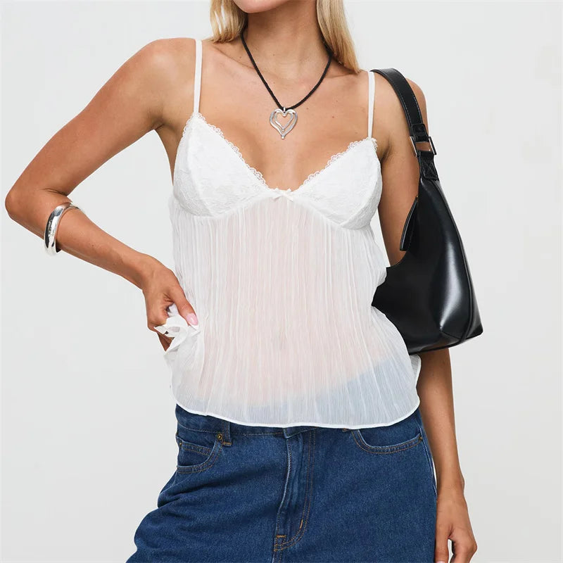 Arielle | Pleated Lace Top