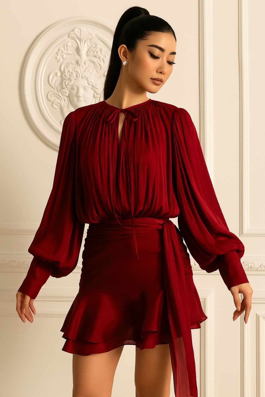 Seraphine | Short Pleated Dress with Long Sleeves