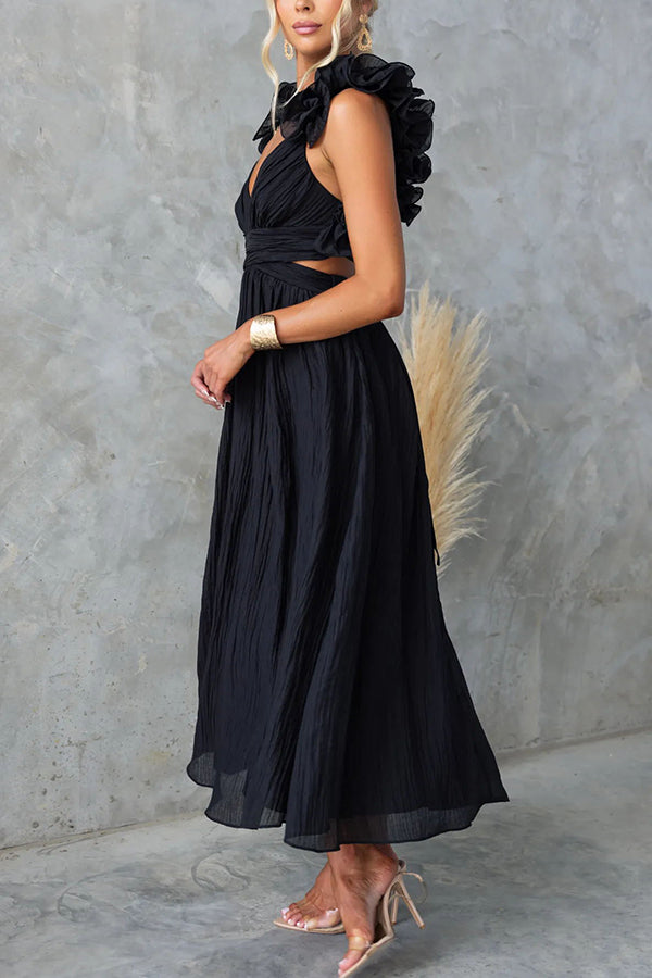 Clarisse | Maxi Floral Dress with Ruffles and Lace-Up Back