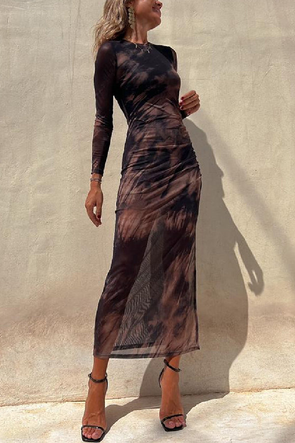 Nayla | Midi Dress with Long Sleeves and Tie-Dye Tulle