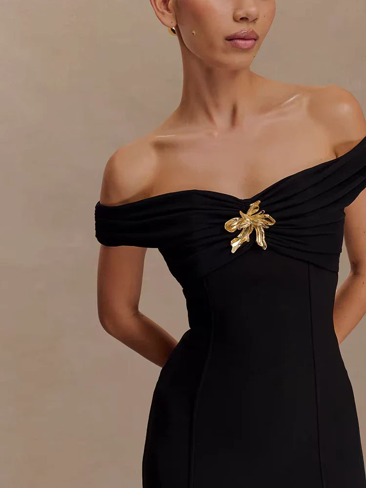 Selena | Off-Shoulder Draped Royal Dress