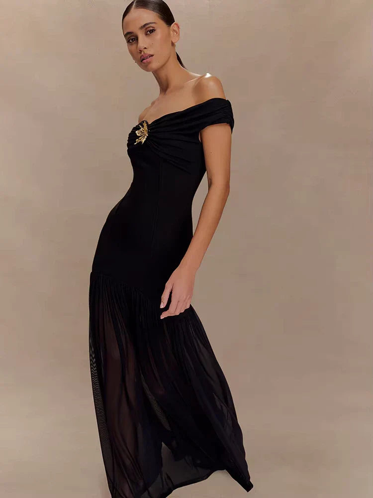 Selena | Off-Shoulder Draped Royal Dress